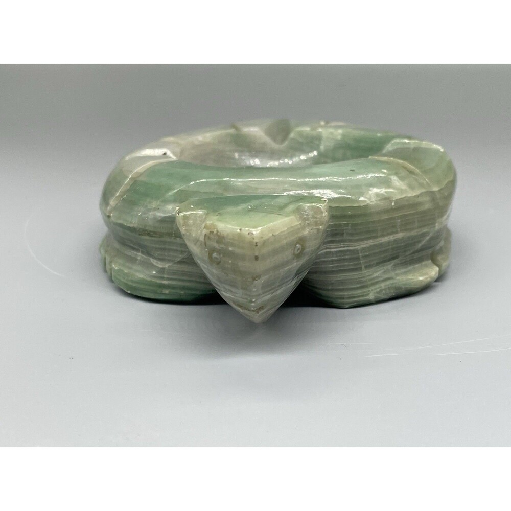 Vintage Hand Carved Jade? Green Turtle Ashtray Trinket Dish Handmade Nice